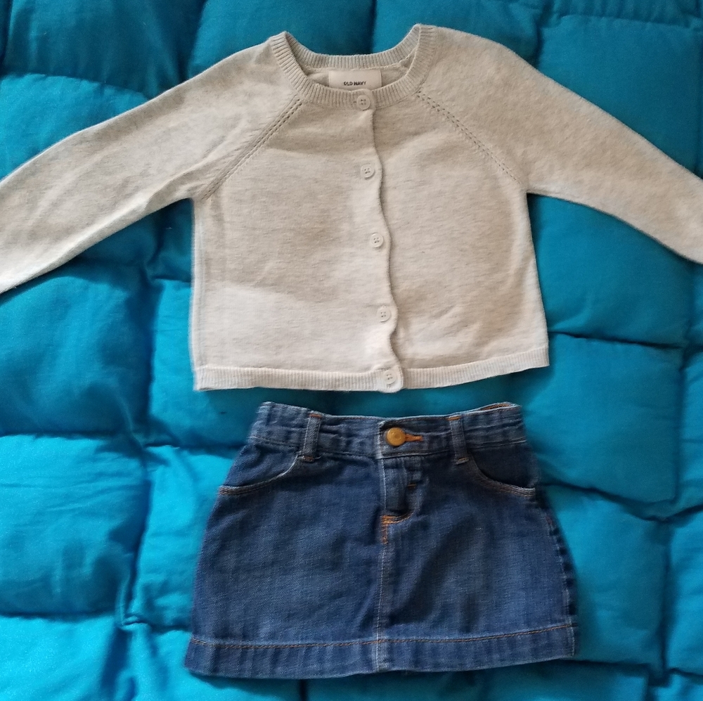 18-24 months denim skirt/ heathered gray cardi